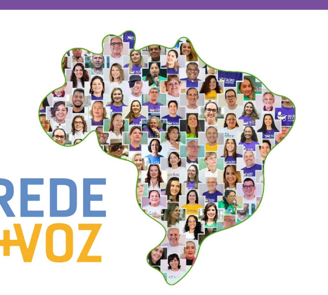 Mapa do Brasil formado por fotos de voluntários da Rede +Voz